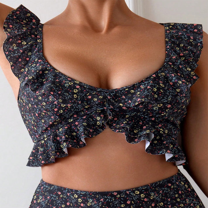Damen Zweiteiliger Badeanzug mit verspieltem Rüschendesign Drune
