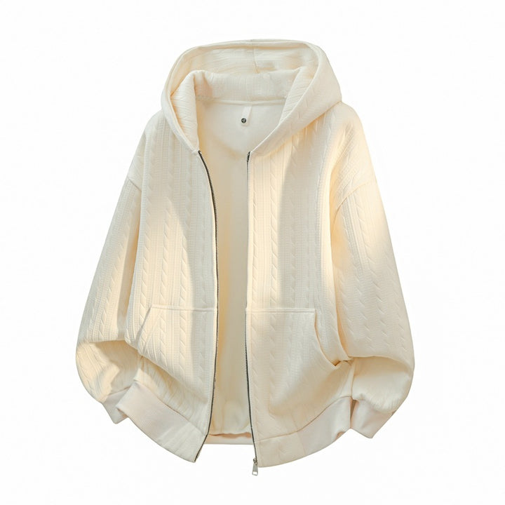 Damen Oversize Strick‑Kapuzenjacke mit Zopfmuster, Reißverschluss & Kängurutaschen Drune