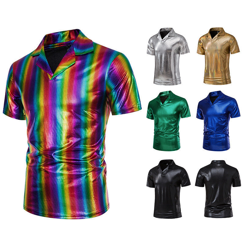 Herren glänzendes Kurzarmhemd mit modernem Design Drune