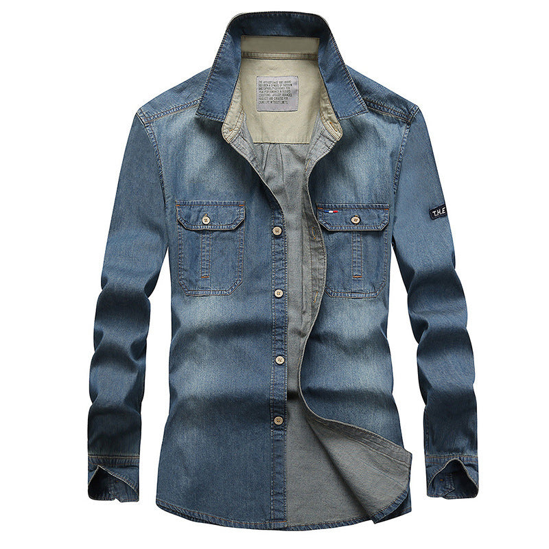 Herren Modisches Denim-Hemd mit Utility-Taschen Drune