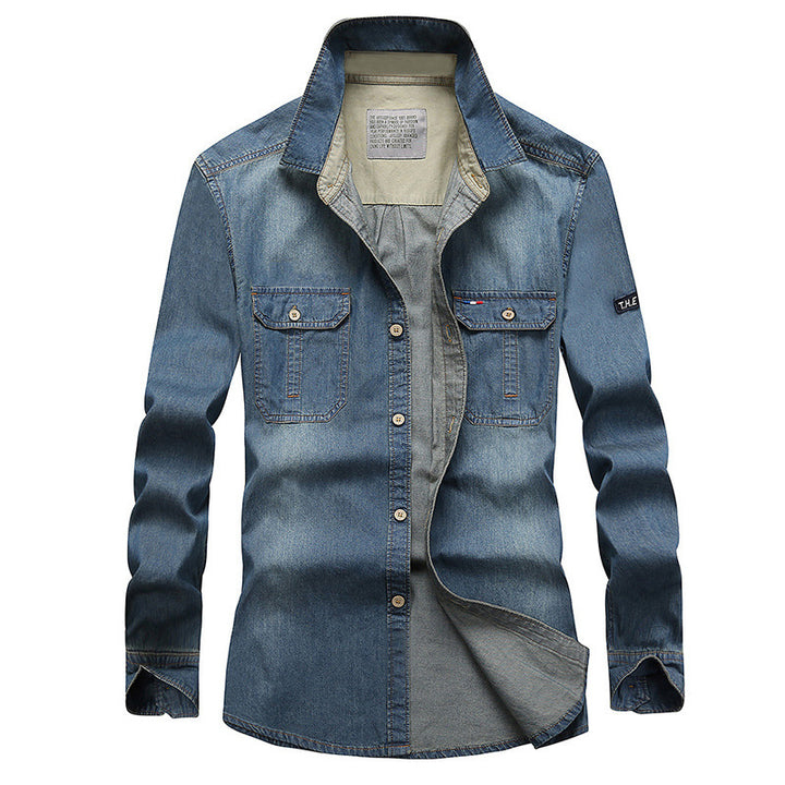 Herren Modisches Denim-Hemd mit Utility-Taschen Drune
