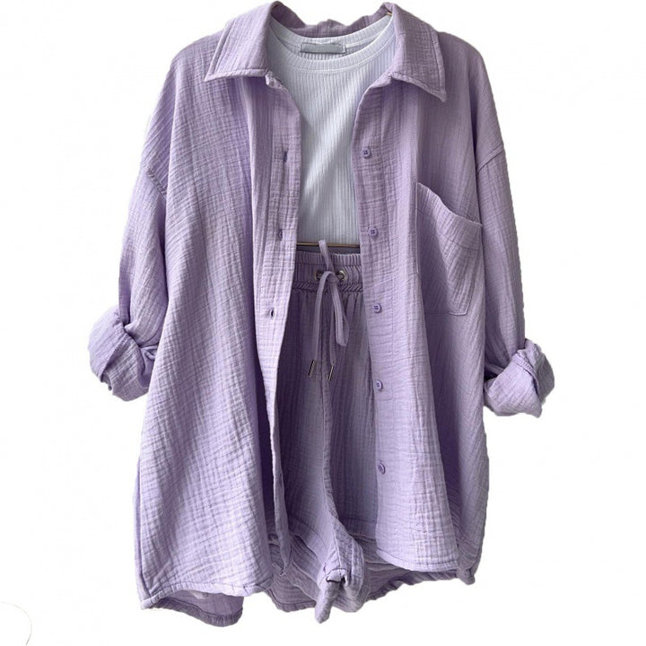 Damen lässige Oversized-Hemdjacke mit Gürtel Drune