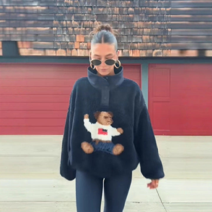 Damen Flauschiger Pullover mit einzigartigem Tiermotiv Drune