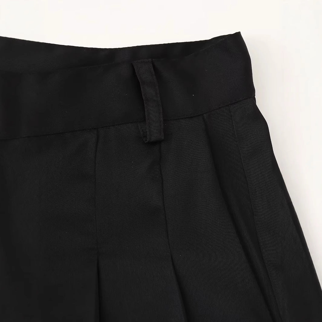 Damen nan weite Highwaist Culotte-Hose mit Bundfalten, Gürtelschlaufen und Knopfverschluss Drune