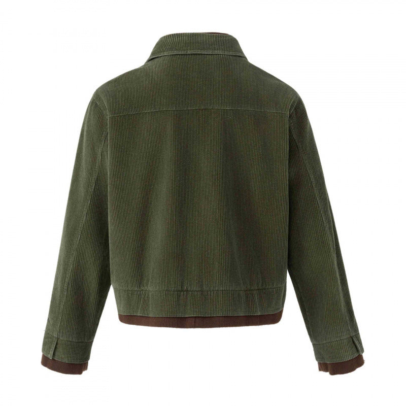 Herren Kastenförmige Cord-Blousonjacke mit doppelter Front, Pattentaschen und geripptem Saum Drune
