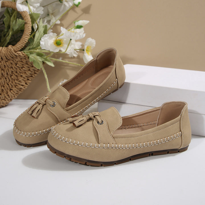 Damen  klassische Mokassin-Slipper mit Quasten, handgenähter Rahmennaht und rutschfester Gummisohle Drune