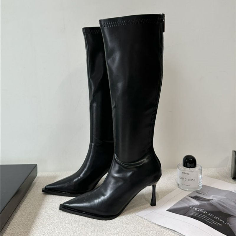 Damen kniehohe spitz zulaufende Stiefel mit sculpted Stiletto-Absatz und Rückseitenreißverschluss Drune