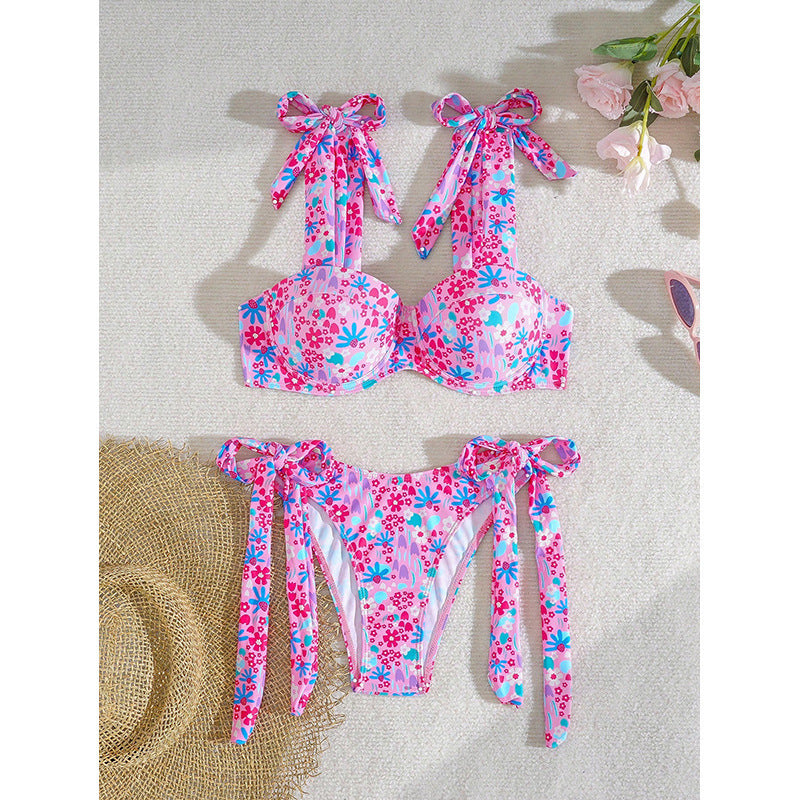 Damen Bikini-Set mit floralem Motiv und verspielten Schleifen Drune