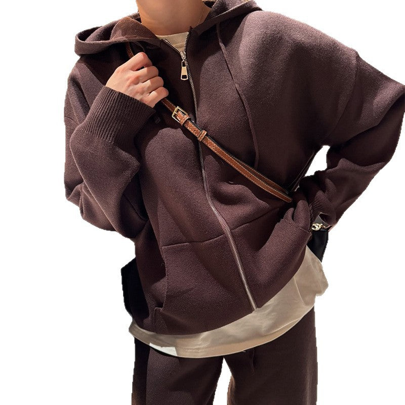 Damen lässiger Oversize-Hoodie und weite Hose Set Drune