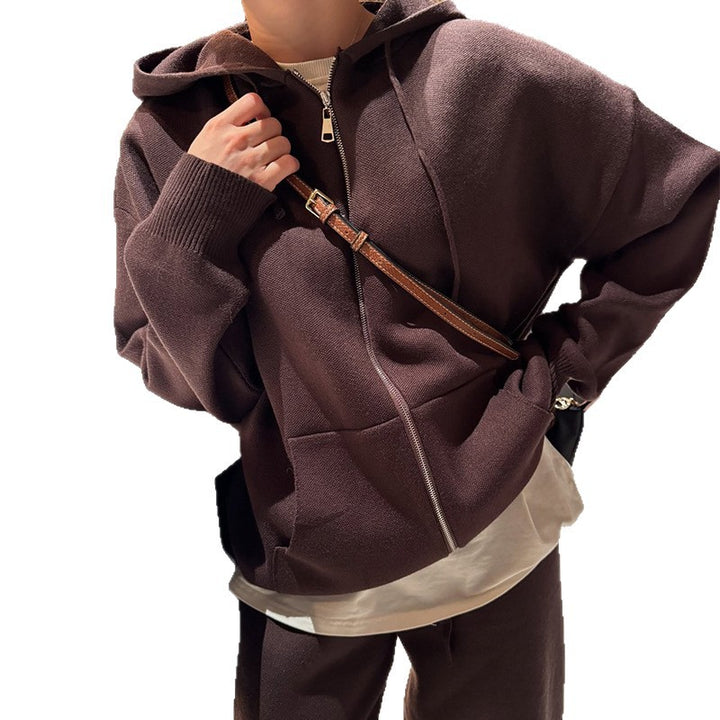 Damen lässiger Oversize-Hoodie und weite Hose Set Drune