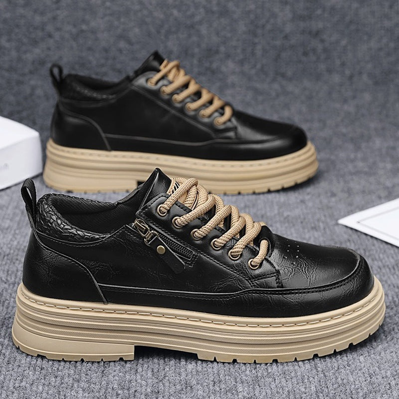 Herren robuste Lederoptik Plateau-Sneaker mit seitlichem Reißverschluss, gepolstertem Knöchelkragen und griffiger Wellenlaufsohle Drune