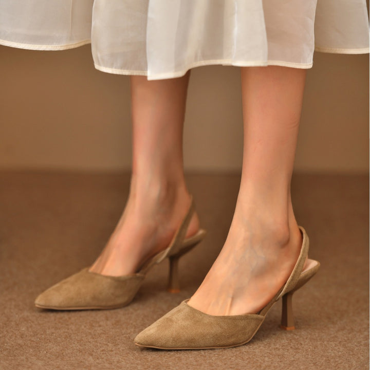 Damen Slingback-Pumps aus weichem Wildleder mit elegantem Spitzendesign und rutschfester Sohle Drune
