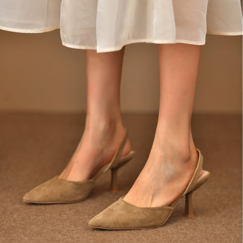 Damen Slingback-Pumps aus weichem Wildleder mit elegantem Spitzendesign und rutschfester Sohle Drune