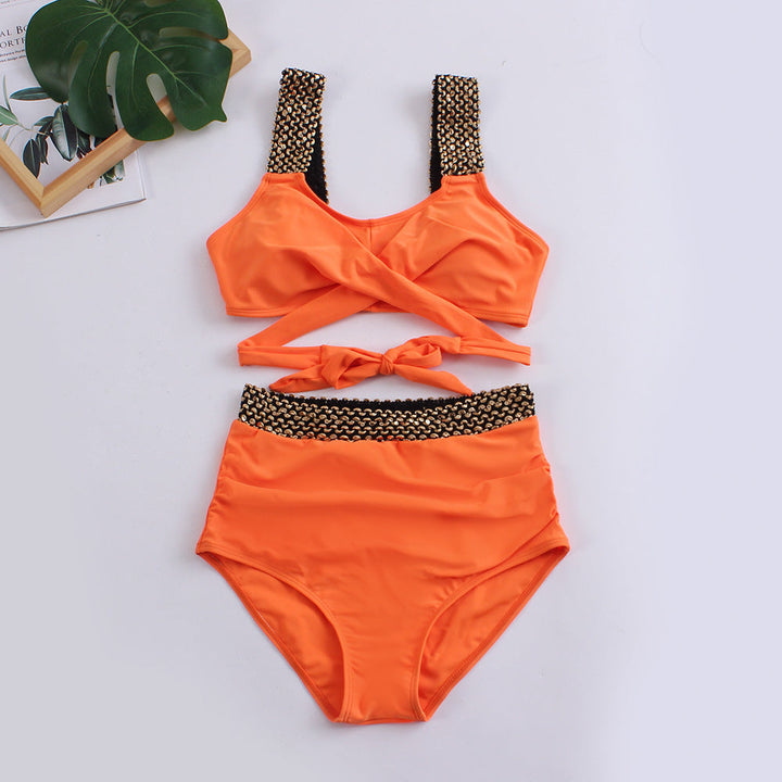 Damen Hochtailliertes Bikini-Set mit stilvollem Wickel-Oberteil Drune