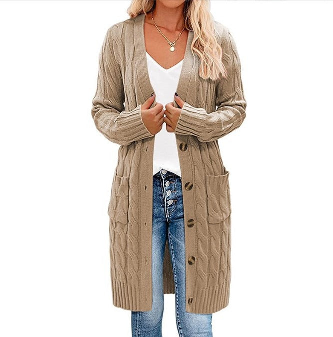 Damen Grobstrickcardigan mit Taschen und Knopfdetails Drune