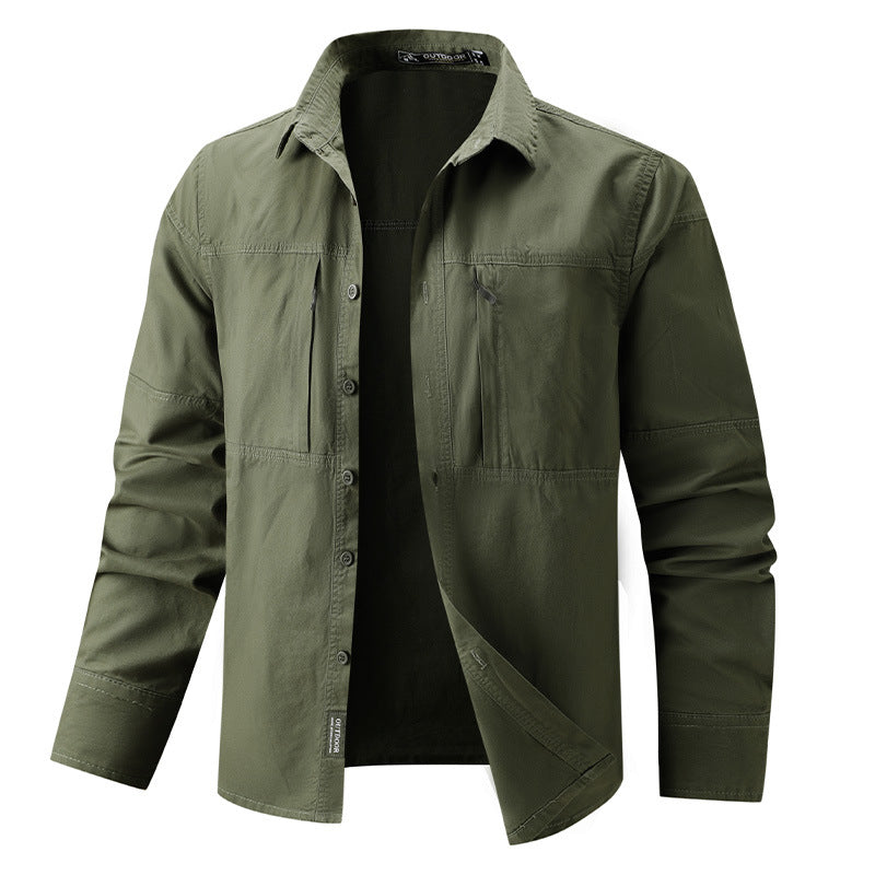 Herren nan leichtes Outdoor-Hemdjacke mit zwei vertikalen Brust-Reißverschlusstaschen und verstärkten Schulterpassen Drune