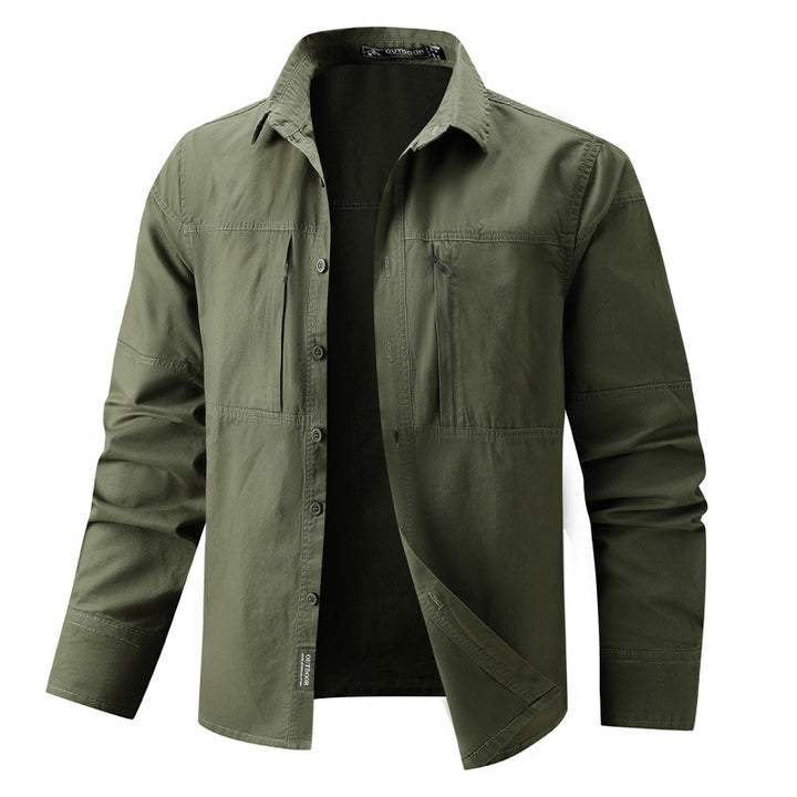 Herren nan leichtes Outdoor-Hemdjacke mit zwei vertikalen Brust-Reißverschlusstaschen und verstärkten Schulterpassen Drune