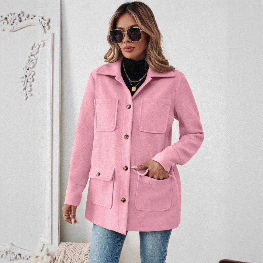 Damen Modische Utility-Jacke mit großen Taschen und goldenem Druck Drune