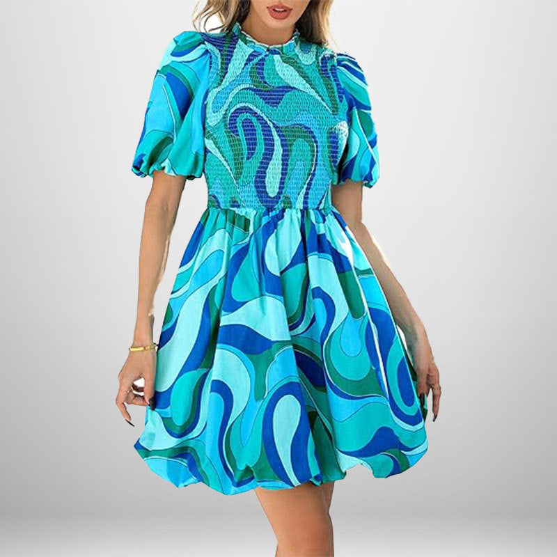Damen Minikleid mit Ballonärmeln und elastischem Bustier Drune
