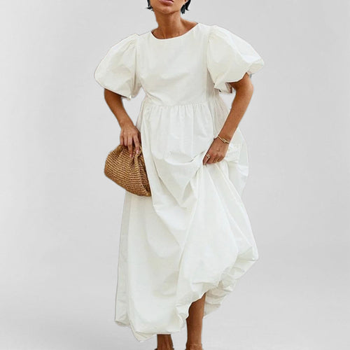 Damen Maxikleid mit voluminösen Ärmeln und hohem Taillenansatz Drune
