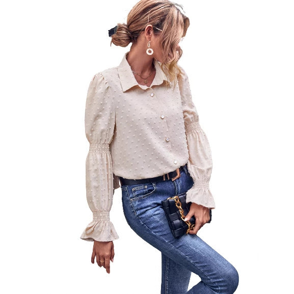 Damen elegante Bluse mit Puffärmeln und Struktur Drune