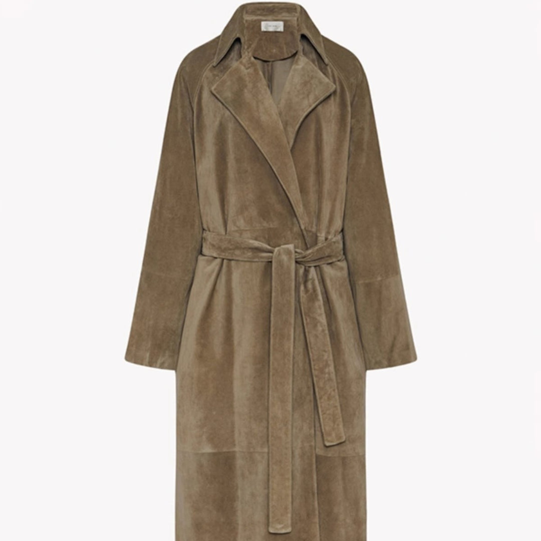 Damen Eleganter und modischer Trenchcoat aus hochwertigem Wildleder Drune