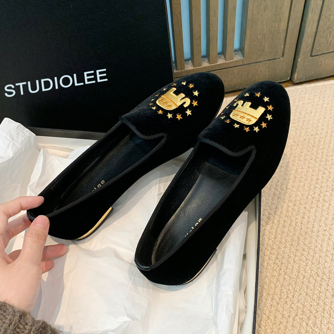 Damen bestickte Samt Slipper Drune