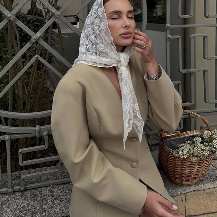 Damen modisches Blazer-Kleid mit hochgeschlossenem Kragen und Rüschendetails Drune