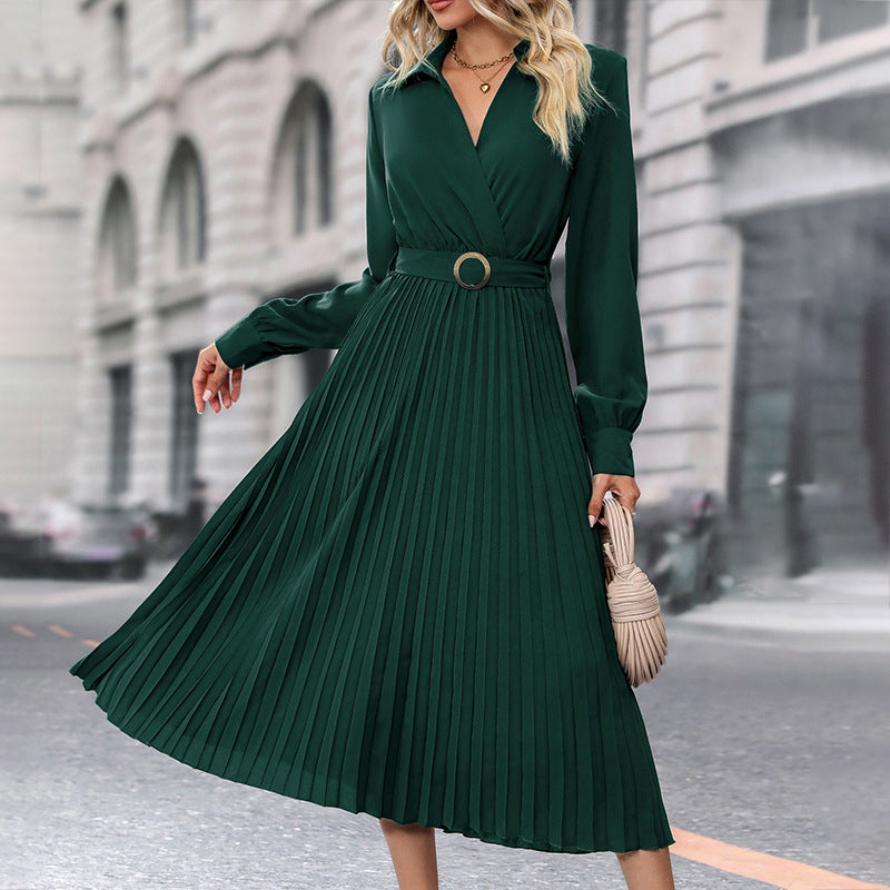 Damen elegantes Wickelkleid mit eleganten Plissee-Details Drune