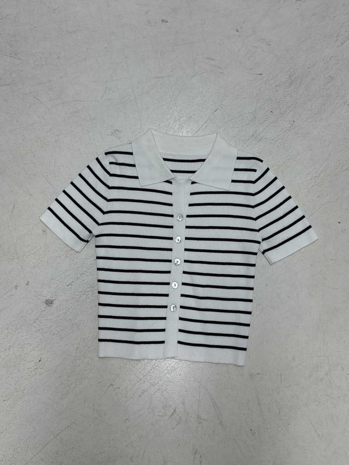 Damen Kurzarmshirt mit klassischem Polokragen und gestreiftem Design Drune