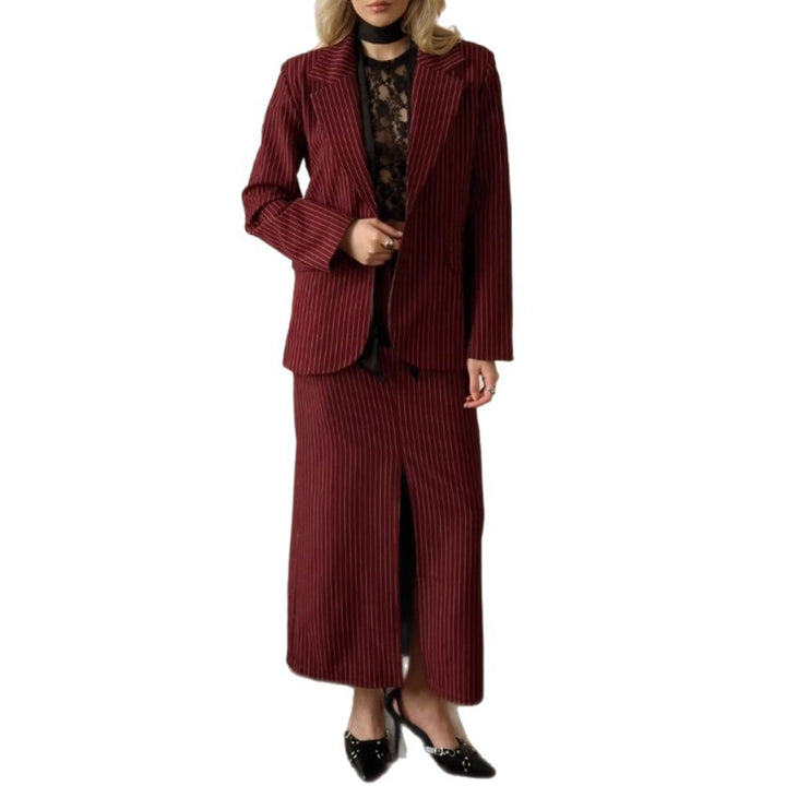 Damen elegantes Zweiteiler-Anzug-Set mit schmaler Passform und zeitlosem Streifenmuster Drune