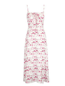 Damen Maxikleid mit zarten Blumenmustern und Spaghettiträgern Drune