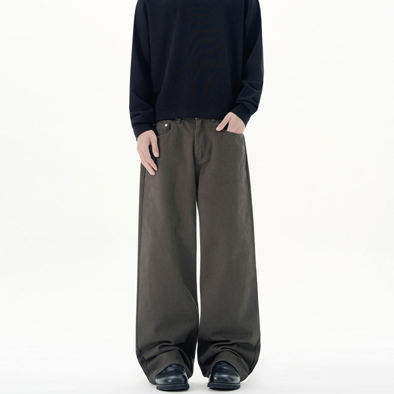 Herren Weite Baumwoll‑Twill‑Hose mit hohem Bund und geradem Bein Drune