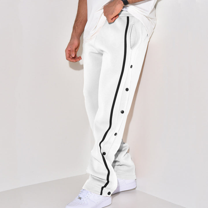 Herren Snap-Trackhose mit seitlichem Kontraststreifen, Druckknopf-Leiste und elastischem Bund Drune