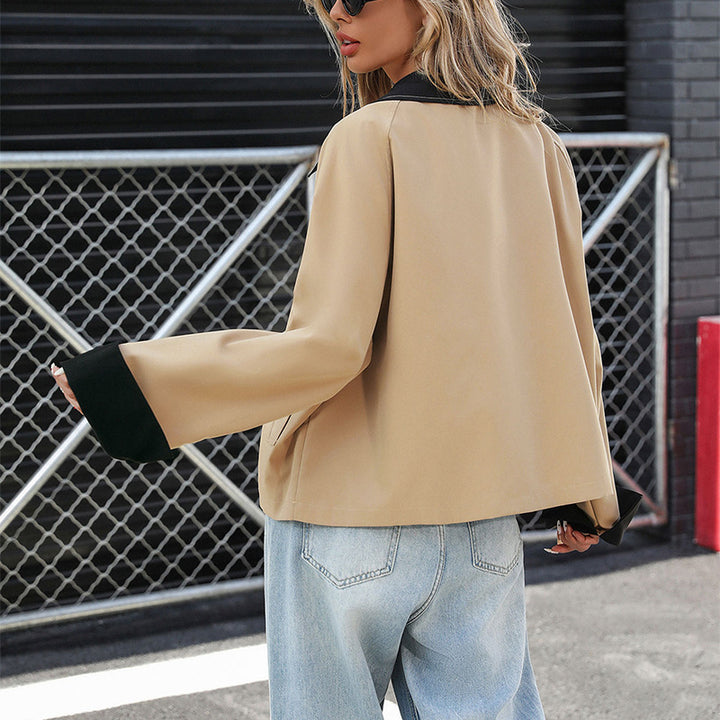 Damen Modische Oversized Jacke mit farblich abgesetztem Kragen Drune