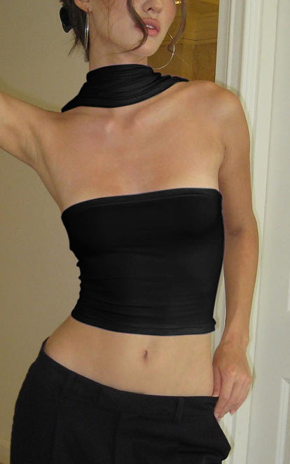 Damen Crop-Oberteil mit schickem Wickelkragen und figurbetontem Schnitt Drune