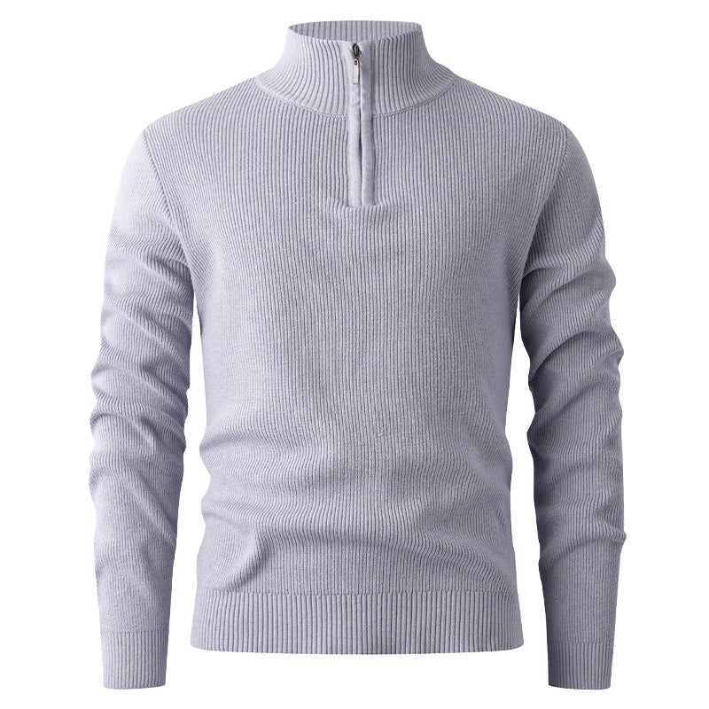 Herren nan Slim-Fit Halbzip-Strickpullover aus Merino-Baumwollmix mit verstärktem Stehkragen Drune