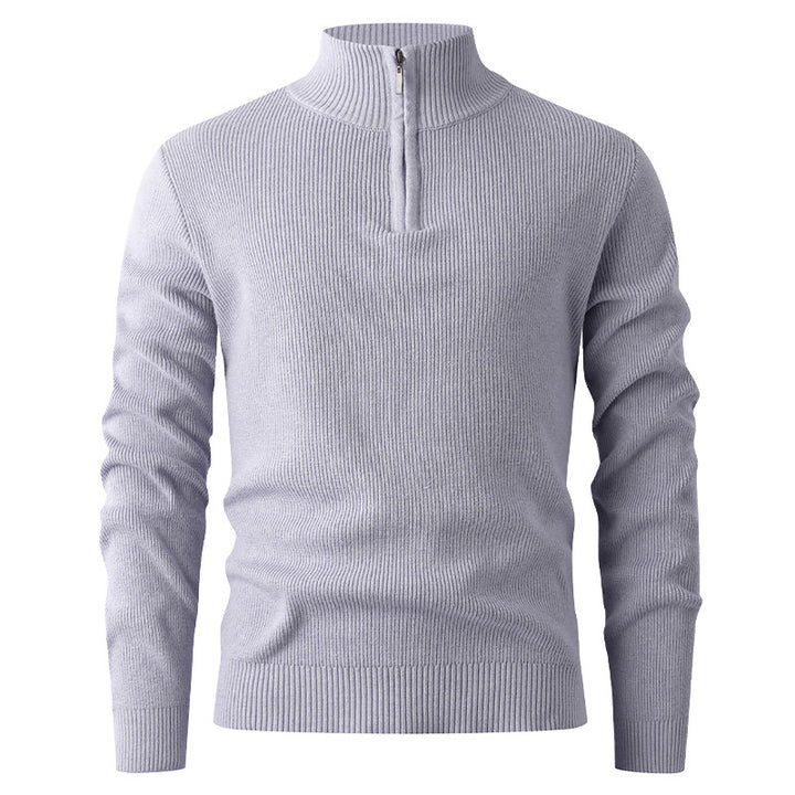 Herren nan Slim-Fit Halbzip-Strickpullover aus Merino-Baumwollmix mit verstärktem Stehkragen Drune