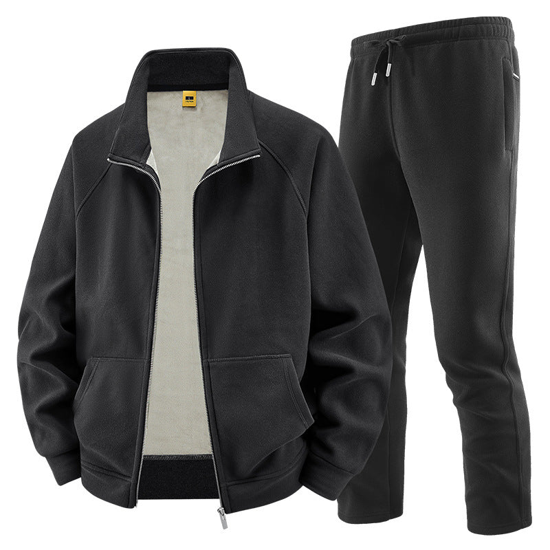 Herren Fleece-Trainingsset mit Stehkragen und Elastikbund Drune