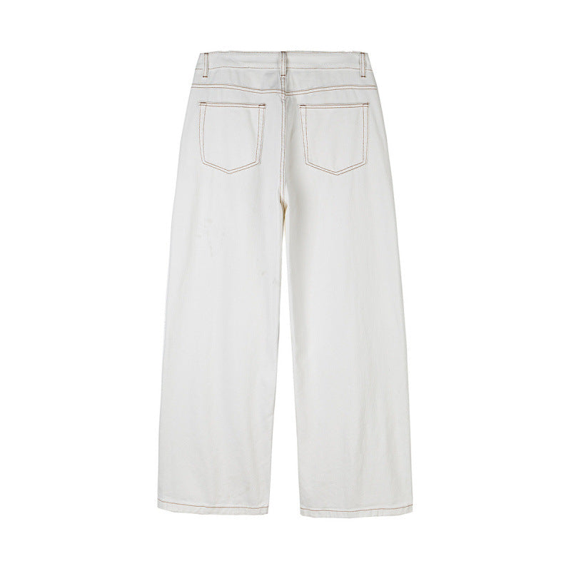 Damen Weite High-Waist Culotte-Jeans mit sichtbaren Kontrastnähten Drune