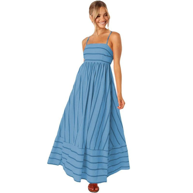 Damen Maxikleid aus gestreiftem Baumwollstoff Drune