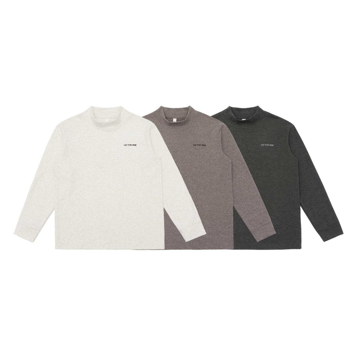 Unisex Feinstrukturierter Mockneck-Pullover aus Baumwollmix mit dezenter Bruststickerei Drune