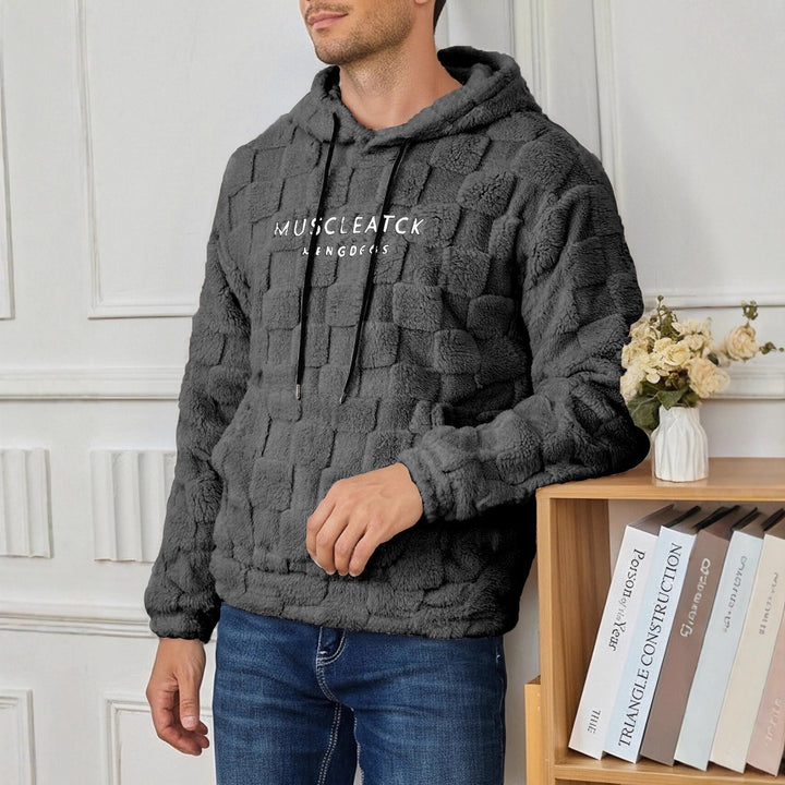 Herren flauschiger Sherpa-Hoodie mit Quadrat-Steppmuster, Kängurutasche und verstellbarer Kapuze Drune