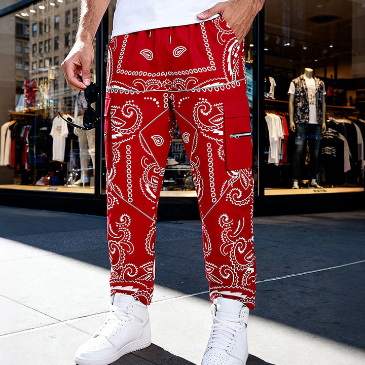 Herren Cargo-Jogginghose im Bandana-Print mit Cargo-Taschen & elastischem Bund Drune