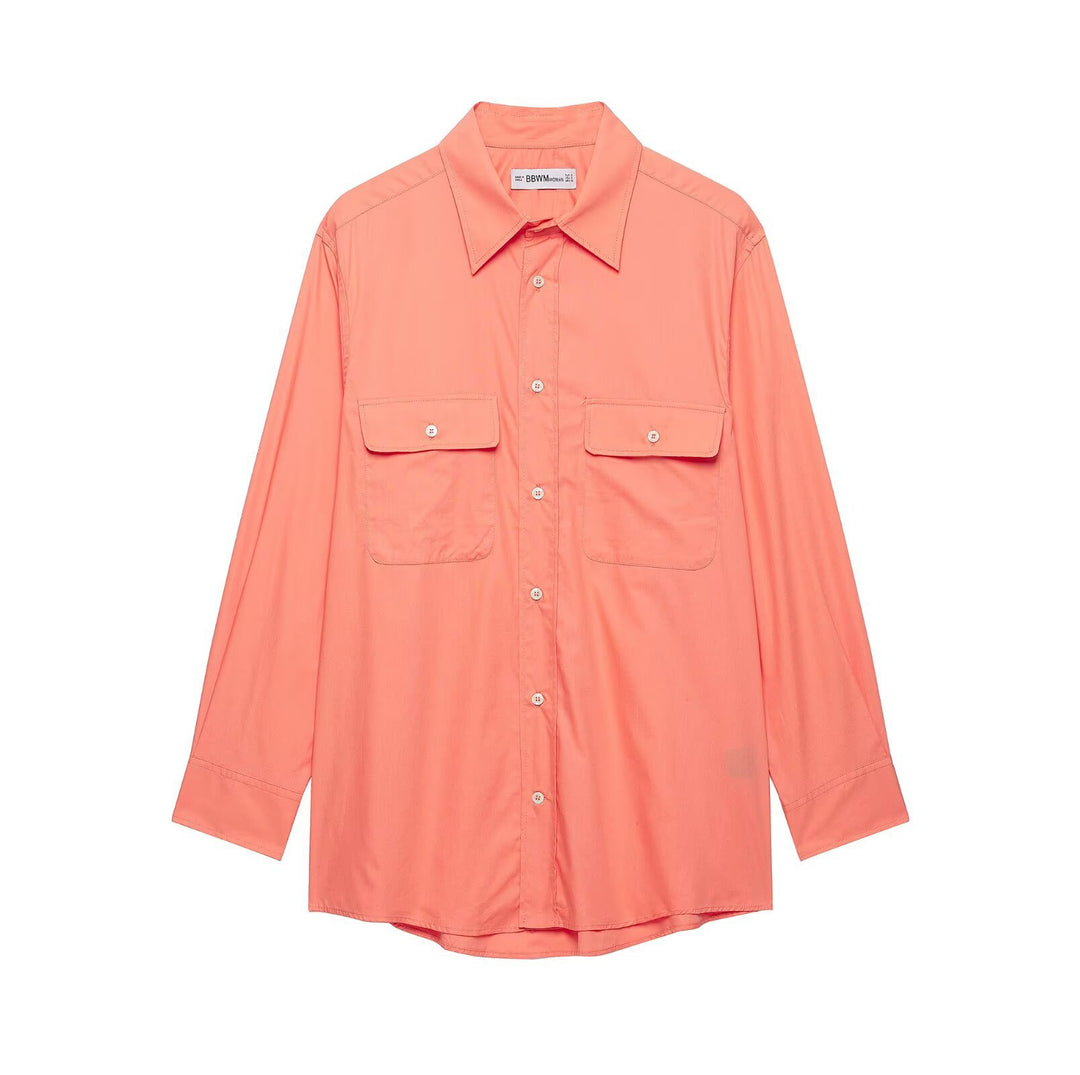Damen Oversize Hemdbluse im Utility‑Stil mit aufgesetzten Pattentaschen Drune
