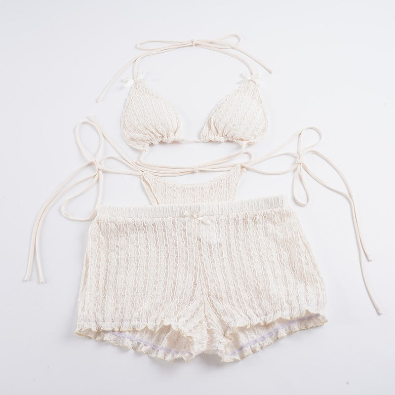 Damen Triangel-Bikini-Set mit verstellbaren Trägern und Rüschendetails Drune