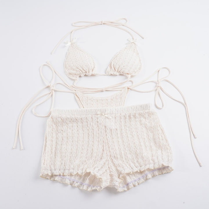 Damen Triangel-Bikini-Set mit verstellbaren Trägern und Rüschendetails Drune