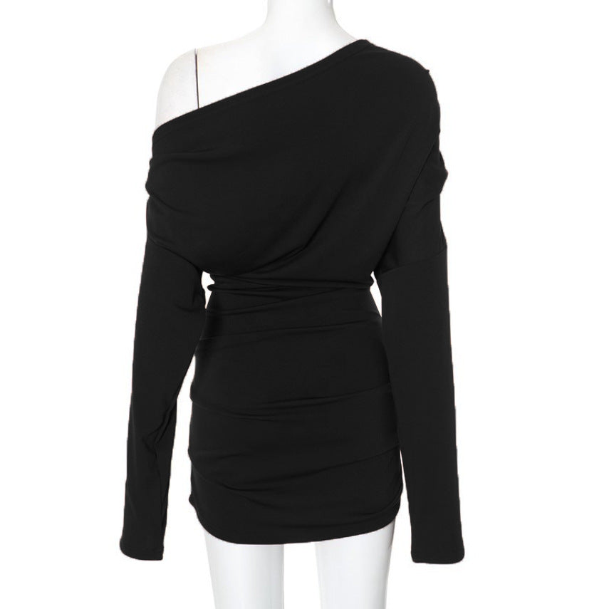 Damen Longsleeve Oberteil mit asymmetrischem Ausschnitt und raffiniertem Drapierungseffekt Drune