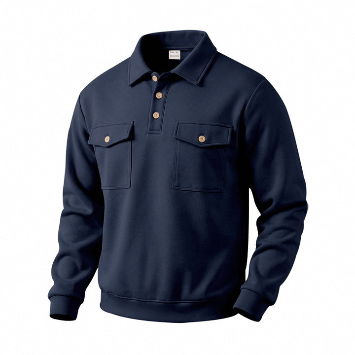 Herren Langarm-Poloshirt mit Knopfleiste und aufgesetzten Brusttaschen Drune