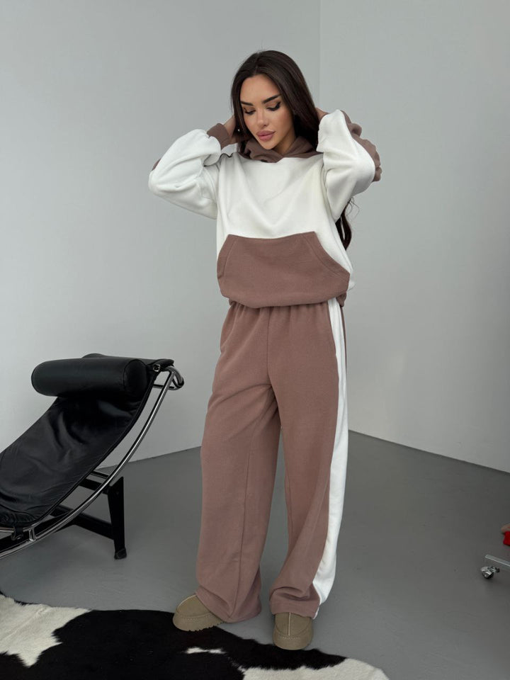 Damen kuscheliger Fleece-Sportanzug mit hohem Hals und seitlichen Streifen Drune